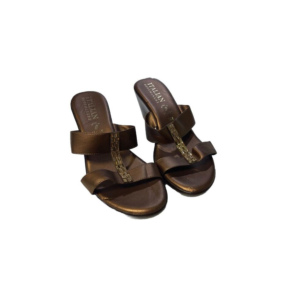 Italian Shoemakers Silver Brown Slip On Sandal - Size 9 Sandals Wedding
